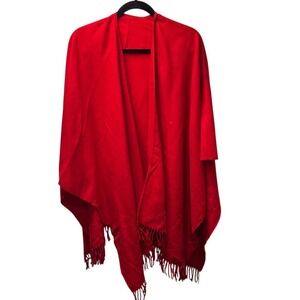 Unbranded Red Acrylic Knit Fringe Wrap Shawl Made in France CA 09757